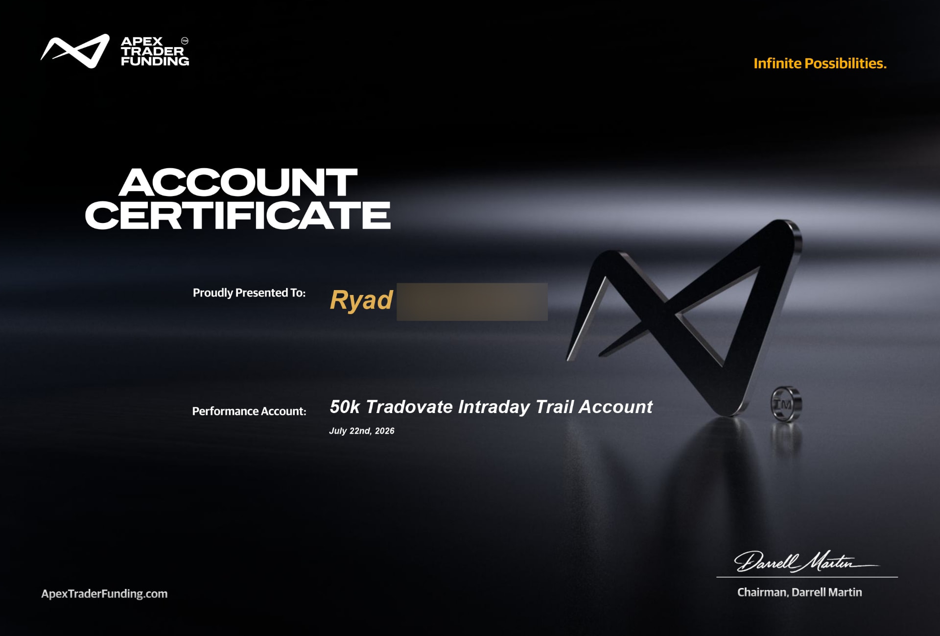 Ryad — Apex Trader Funding, 50k, 22 juil. 2026
